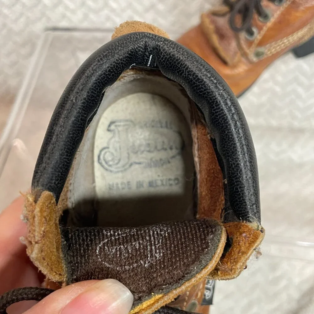 Justin Boots Kids Brown Leather‎ Kiltie Lace Up Toddler Western Boots 7D